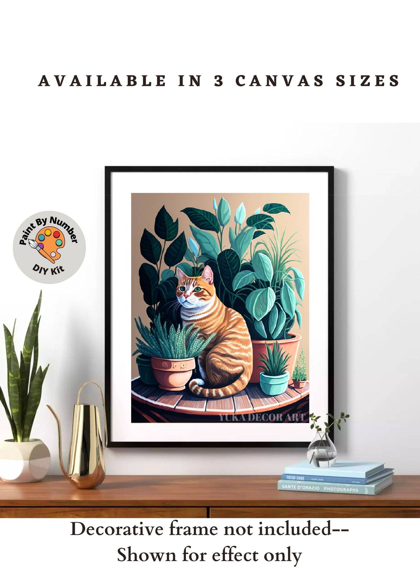 PAINT by NUMBER Adult Kit ,Golden Cat With House Plants ,Cat Illustration Poster, DIY Beginners Paint Kit ,Wall Decor ,Mom Grandmom Gift