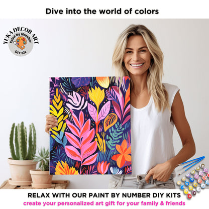 Vibrant Floral PAINT by NUMBERS Kit Adult Flowers Freestyle Illustration Easy Beginner DIY Painting Kit Birthday Gift For Aunt Girlfriend