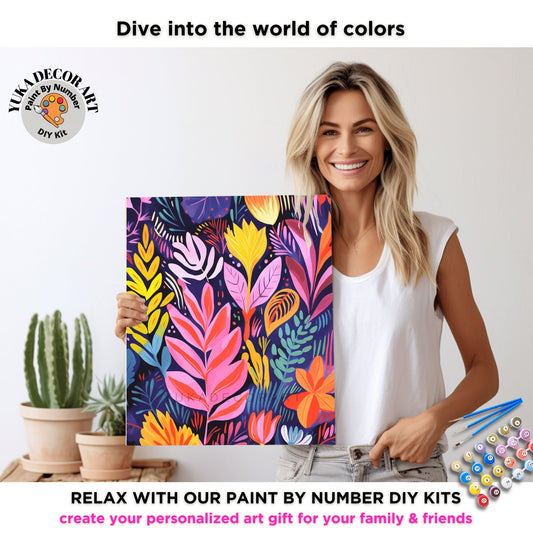 Vibrant Floral PAINT by NUMBERS Kit Adult Flowers Freestyle Illustration Easy Beginner DIY Painting Kit Birthday Gift For Aunt Girlfriend