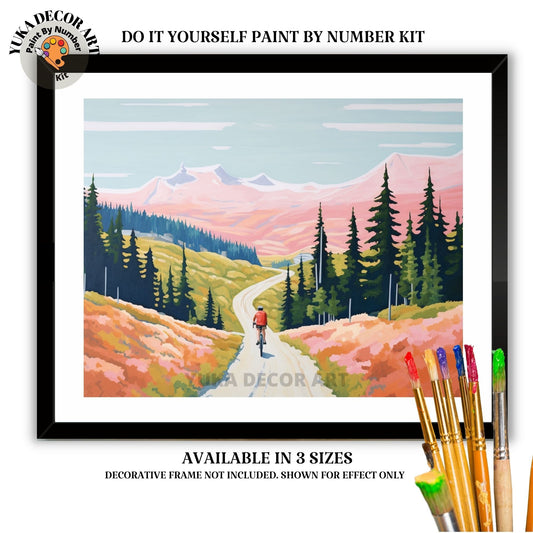 Minimalist Mountain PAINT by NUMBERS DIY Kit Adult Cyclist In Valley Landscape Art Easy Beginner Painting Birthday Custom Gift Girlfriend