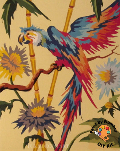 1960's Style Red Parrots Vintage PAINT by NUMBER Kit Adult , DIY Paint Kit  Set of 2 Birds  , Easy Beginner Acrylic Painting,Vintage Art