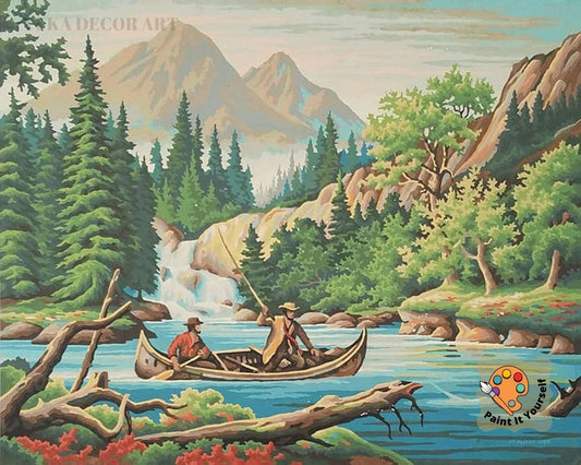 Fishing Men Vintage Style PAINT by NUMBER Kit  Adult ,Mountain River Forest Scenic DIY Art , Easy Acrylic Paint Kit,Christmas Decor Gift