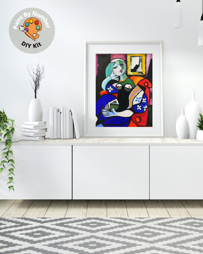 Pablo Picasso PAINT by NUMBER Kit for Adults ,Woman With A book ,Easy Beginners Acrylic Paint DIY Kit ,Living Bedroom Wall Art Decor