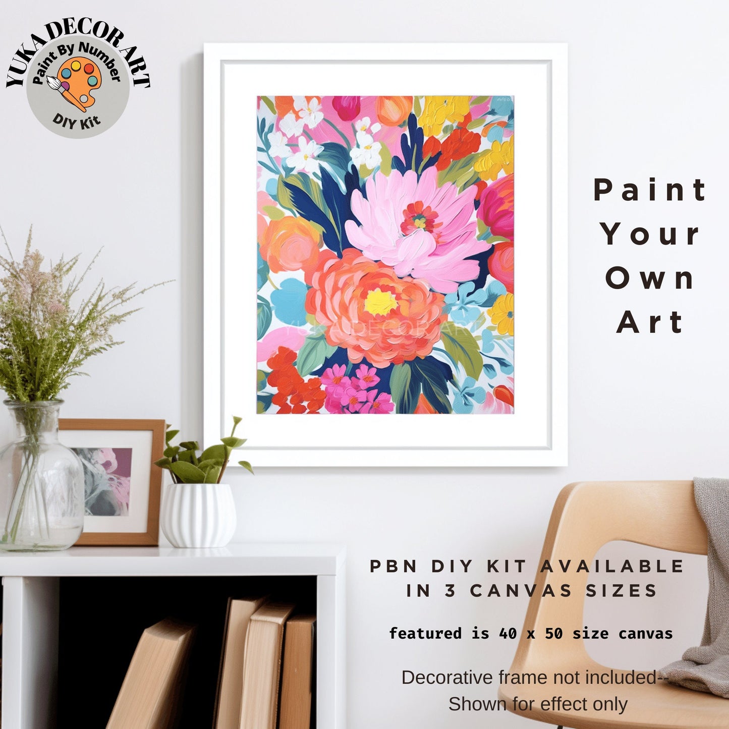 Pink Flowers PAINT by NUMBERS Kit Adult Easy Beginner Floral Art Garden DIY Paint Canvas Hobby Home Decor Birthday Gift For Mom Girlfriend