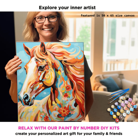 Boho Inspired Horse PAINT by NUMBER Kit Adult Colorful Horse Art Beginner Acrylic Painting DIY Kit Grandpa Dad Gift Housewarming Farmhouse