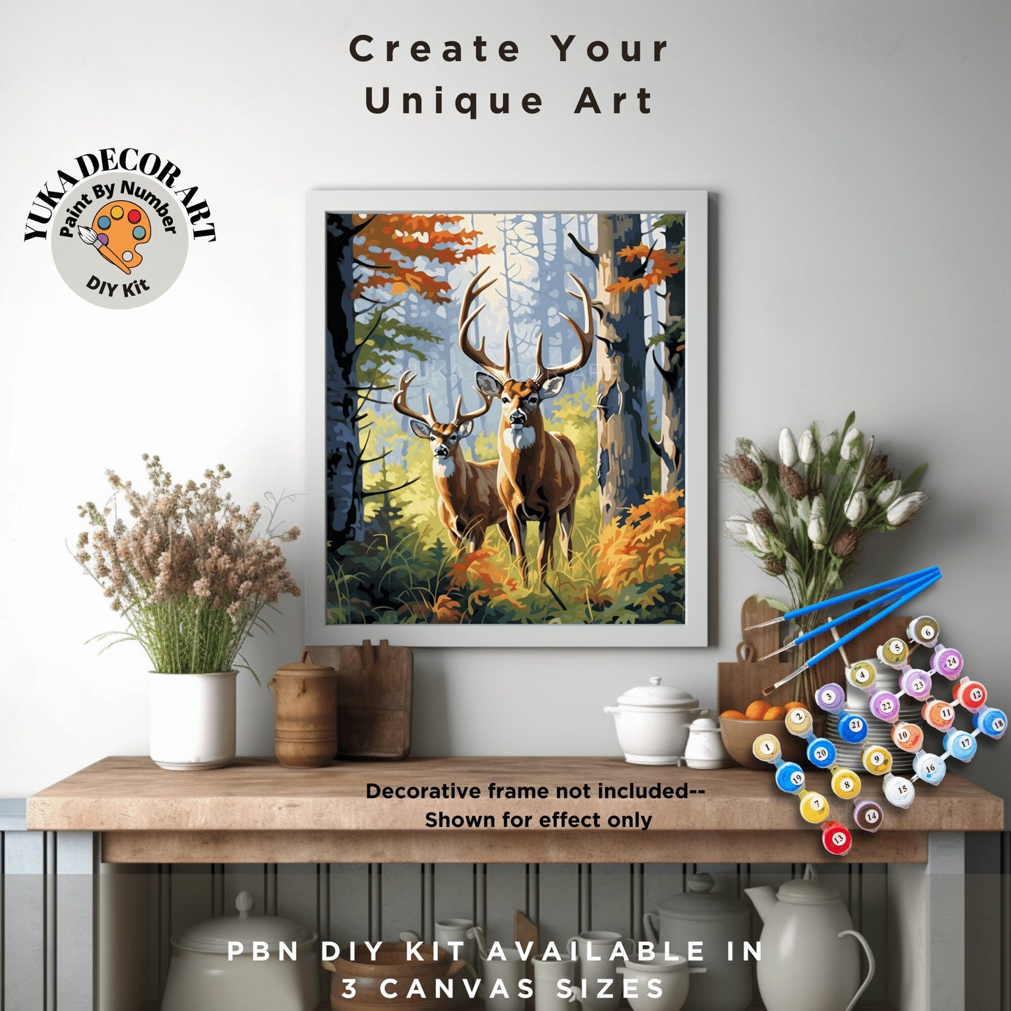 Antlers PAINT by NUMBER Kit DIY Adult Mountain Forest Fall Season Art Easy Beginner Oil Painting Kits Home Decor Christmas Gift For Mom Dad