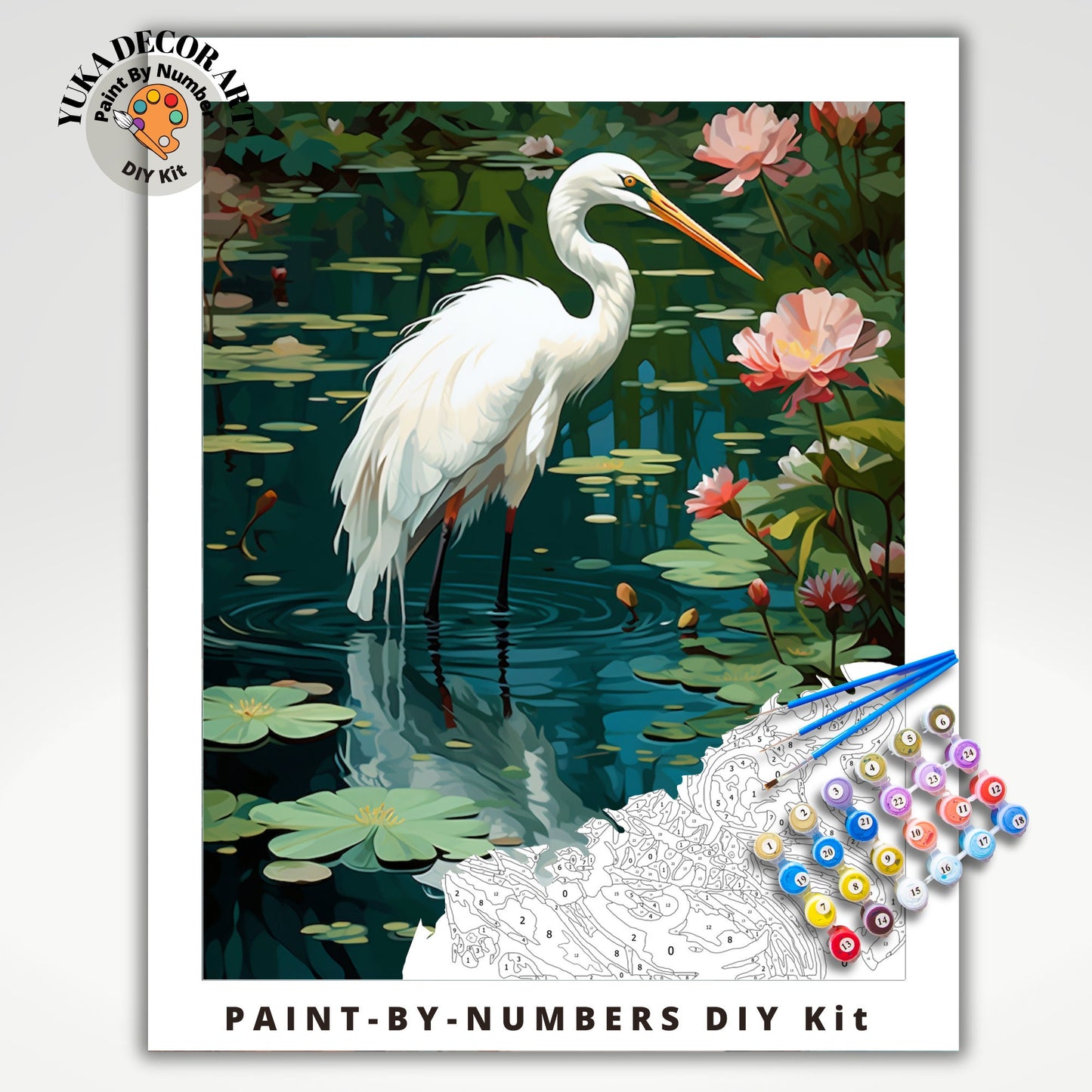Bird PAINT by NUMBER Kit For Adults White Herons In Lake Lilies Flowers DIY Painting Easy Beginners Paint Kit Garden Lover Anniversary Gift