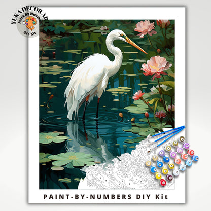 Bird PAINT by NUMBER Kit For Adults White Herons In Lake Lilies Flowers DIY Painting Easy Beginners Paint Kit Garden Lover Anniversary Gift