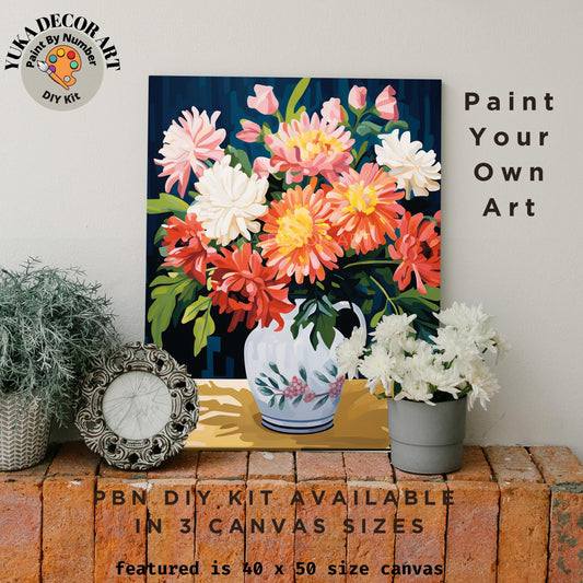 Country Floral PAINT by NUMBER Kit Adult Painting DIY by Numbers Craft Set Easy Beginners Birthday Gift For Mom Girlfriend