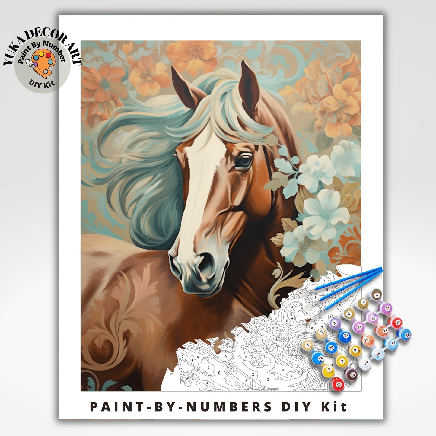 Boho Flowers Horse PAINT by NUMBER Kit Adult Free Wild Horse Easy Beginner Acrylic Painting DIY Kit | Grandpa Dad Art Gift