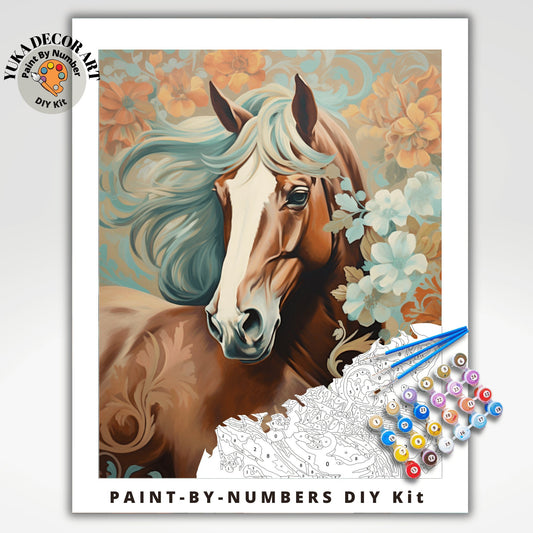 Boho Flowers Horse PAINT by NUMBER Kit Adult Free Wild Horse Easy Beginner Acrylic Painting DIY Kit | Grandpa Dad Art Gift