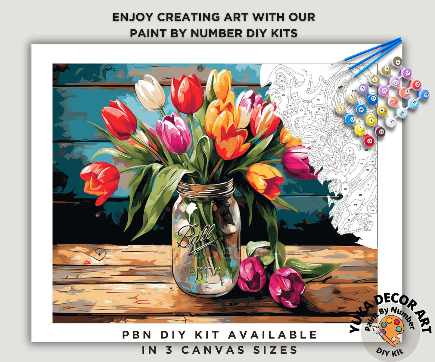 Tulips PAINT by NUMBERS Kit for Adults Vase Of Flowers Still Life DIY Painting Easy Beginners Hobby Kit Wall Art Mom Gift