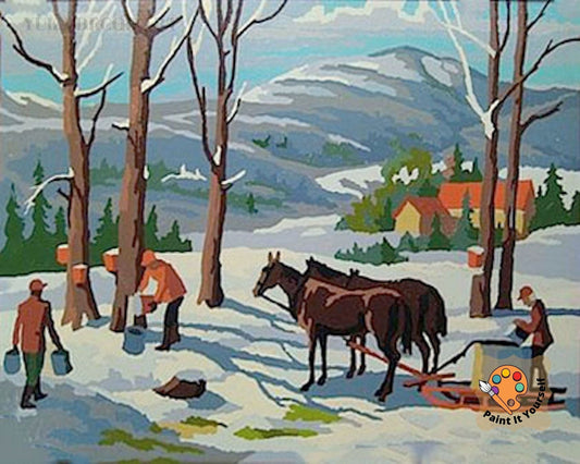 Winter Vintage PAINT by NUMBER Kit for Adult , Snow Fall  Vintage Style Painting, Easy Beginner DIY Kit,Vintage Decor Christmas Gift