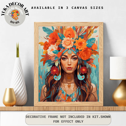 Woman Boho Flower PAINT by NUMBERS DIY Kit For Adults Easy Beginner's Painting Kit Home Decor Wall Art Gift Housewarming | Code: WO2307106