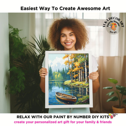 Fall Trees PAINT by NUMBER Kit Adult Painting DIY by Numbers Craft Set Easy Beginners Acrylic Paint Kit Rustic Holiday Cabin Wall Decor Gift