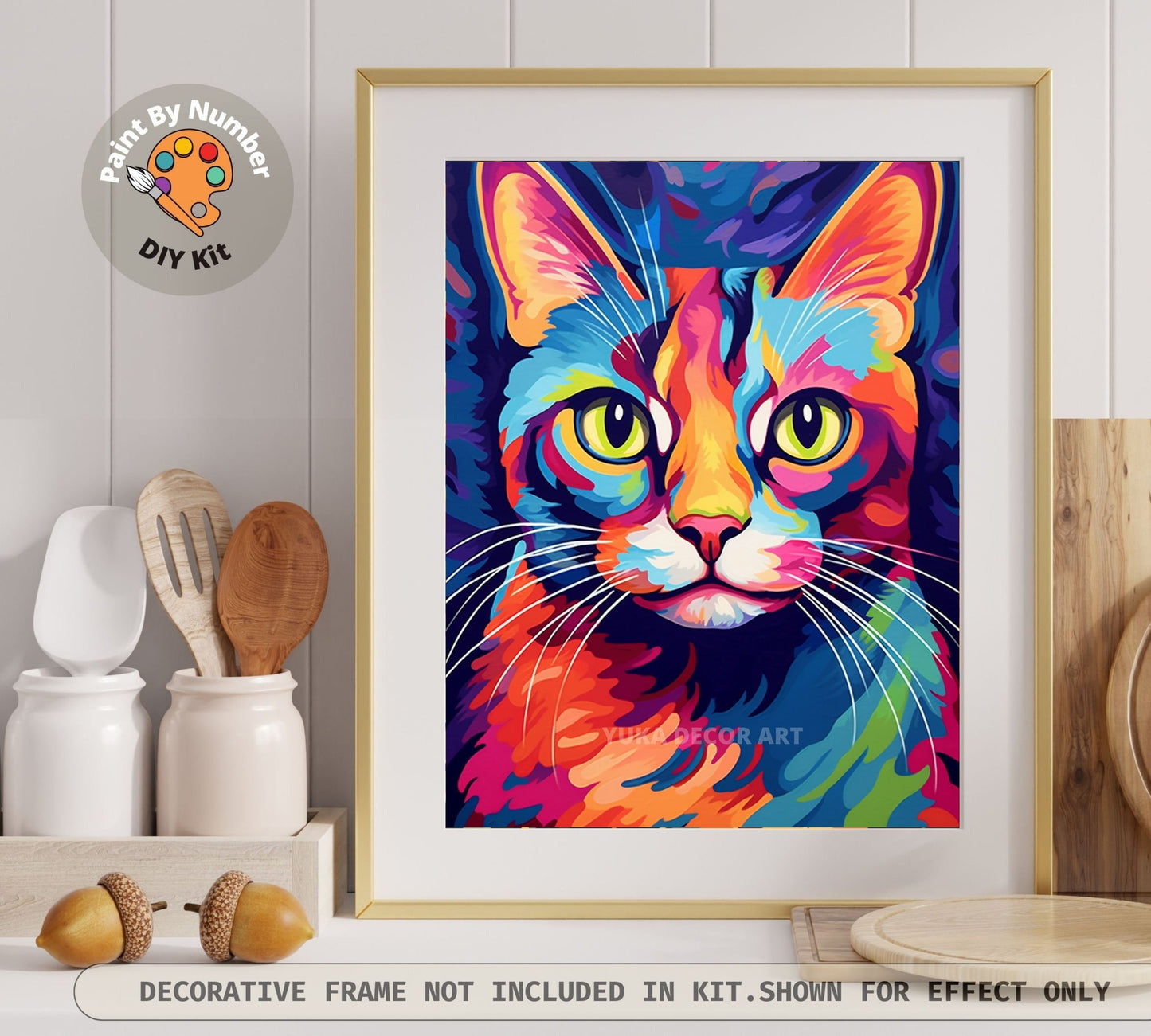 Modern PAINT by NUMBER Kit Adult , Cat in Window , Multicolor Cat Illustration Poster, DIY Beginners Paint Kit , Wall Decor , Sip & Paint