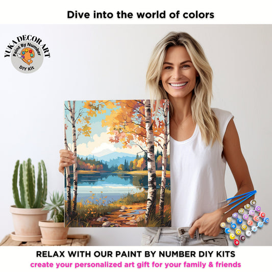 Forest Landscape PAINT by NUMBER Kit Adult Painting DIY by Numbers Hobby Craft Set Easy Beginners Anniversary Gift For Wife Husband Friend