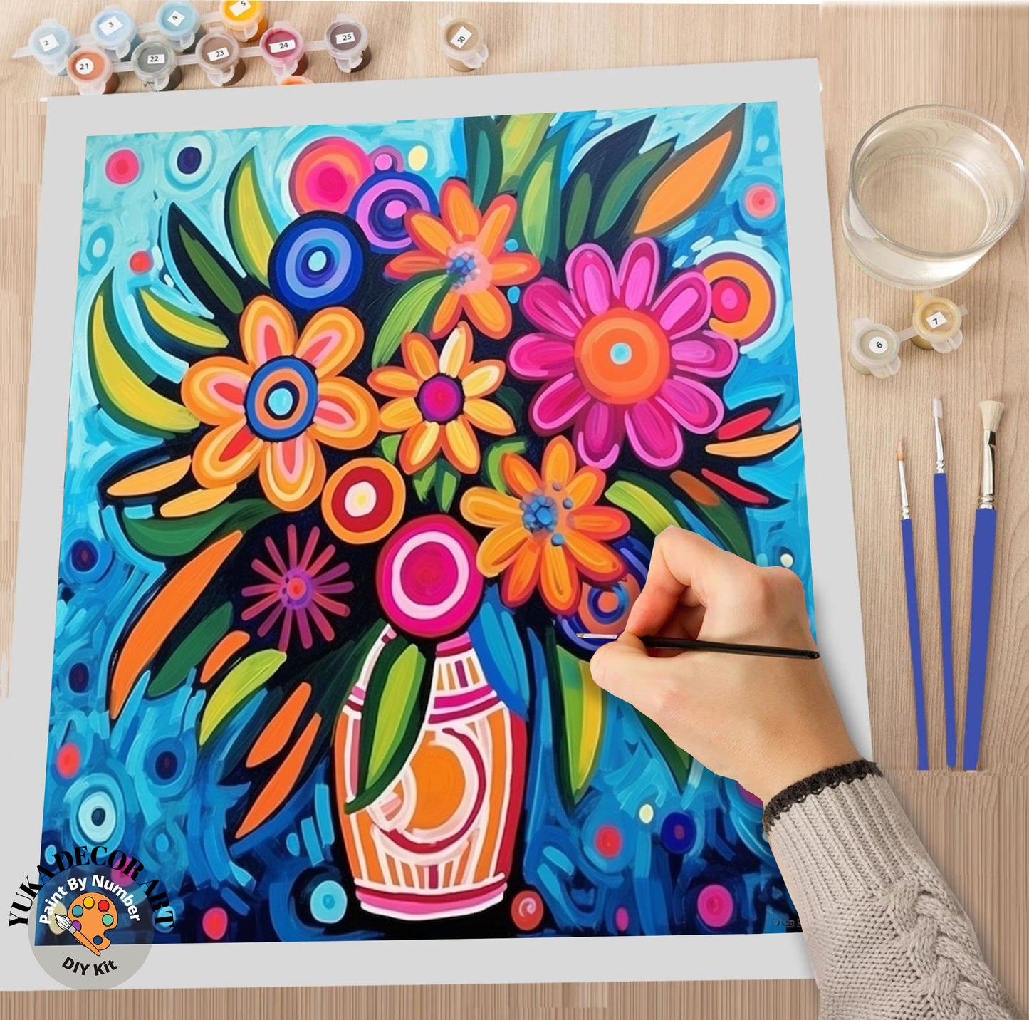 Flower Vase PAINT by NUMBER Kit for Adults Spring Flowers Painting,Easy Beginners Acrylic Paint DIY Kit Wall Art Decor Gift