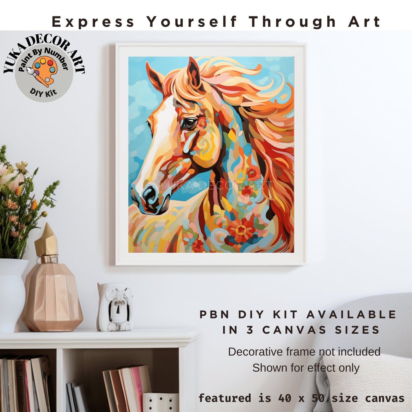Boho Inspired Horse PAINT by NUMBER Kit Adult Colorful Horse Art Beginner Acrylic Painting DIY Kit Grandpa Dad Gift Housewarming Farmhouse