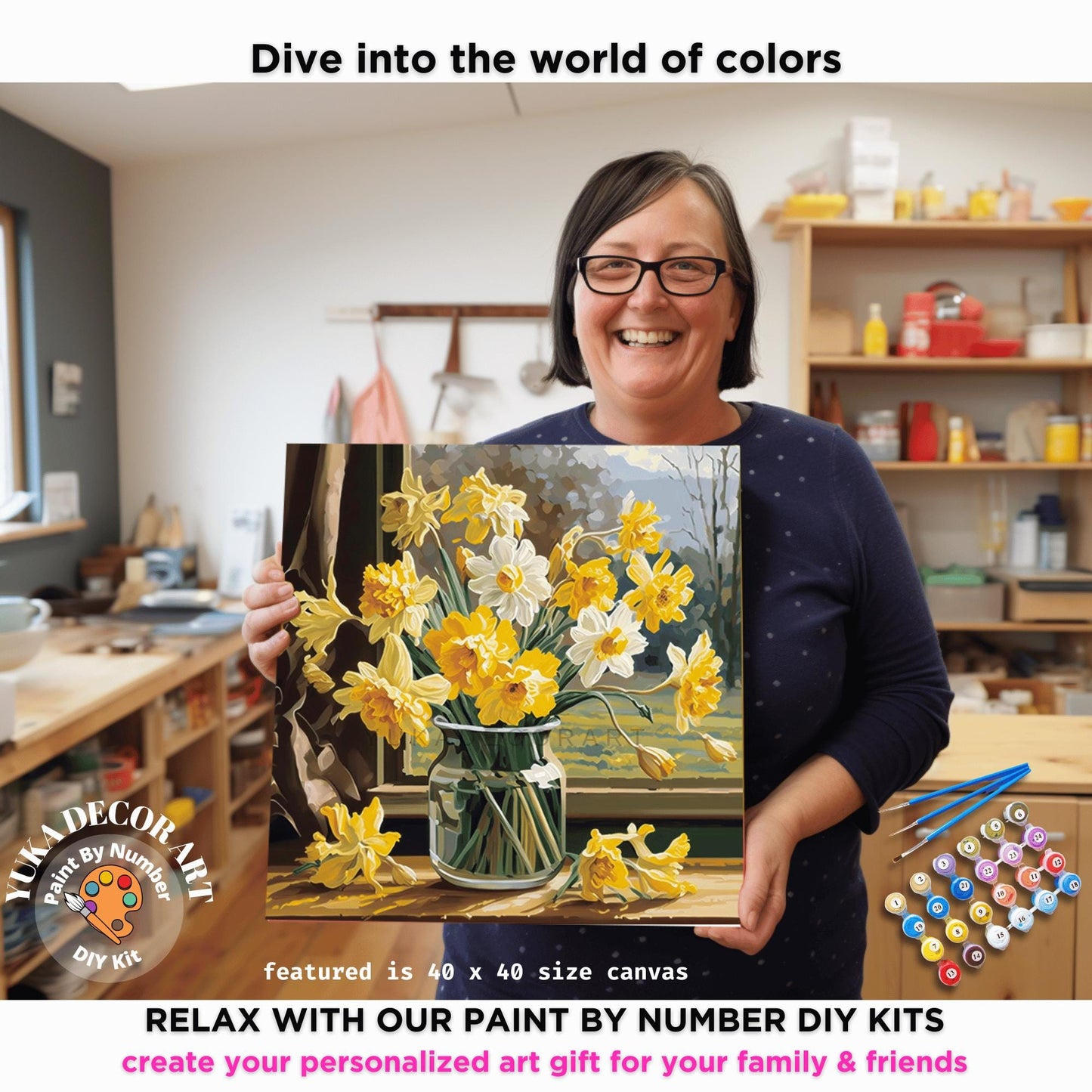 Spring Flowers In Vase PAINT by NUMBER Kit Adults Still Life Vintage Style DIY Painting Easy Beginners Wall Art Housewarming Gift Mom Sister