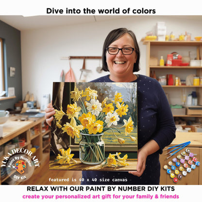 Spring Flowers In Vase PAINT by NUMBER Kit Adults Still Life Vintage Style DIY Painting Easy Beginners Wall Art Housewarming Gift Mom Sister