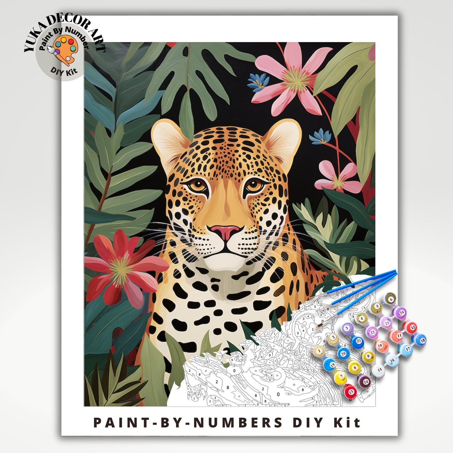 Cute Leopard PAINT by NUMBERS Kit Adult Painting DIY by Numbers Craft Set Easy Beginners Birthday Gift For Teens Young Adult Room Wall Decor