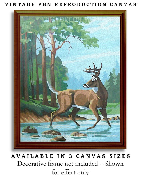 Forest Deer PAINT by NUMBER Kit  Adult , Mountain Forest Vintage Style DIY Art , Easy Acrylic Paint Kit,Christmas Decor Gift
