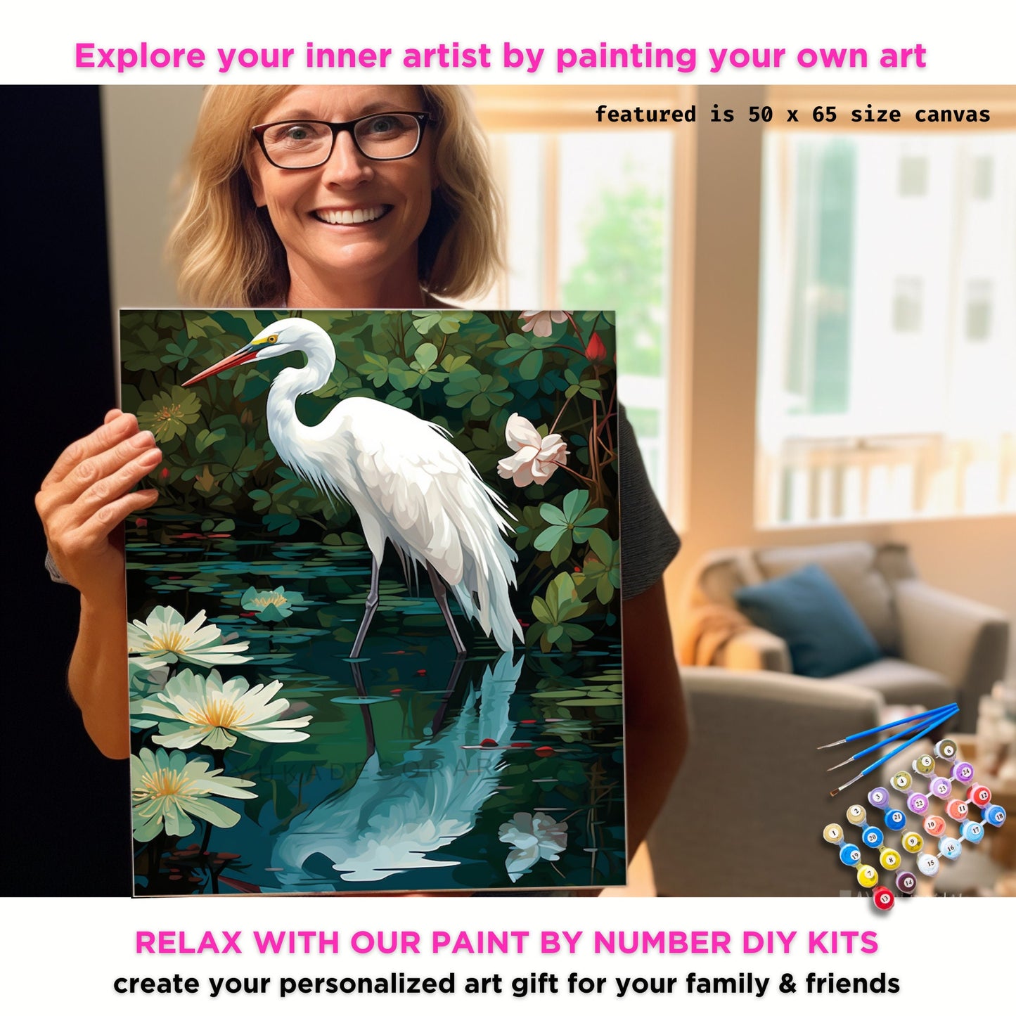 PAINT by NUMBER Kit For Adults White Birds In Lake Lilies Flowers DIY Painting Easy Beginners Paint Kit Garden Lover Mom Gift Housewarming