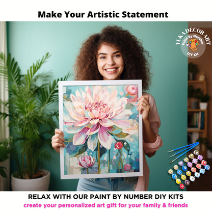 PAINT by NUMBERS Diy Kit Adult Garden Pink Flower Watercolor Wall Art Easy Beginner Acrylic Painting Kit Grandma Mom Gift | Code: FL2309131