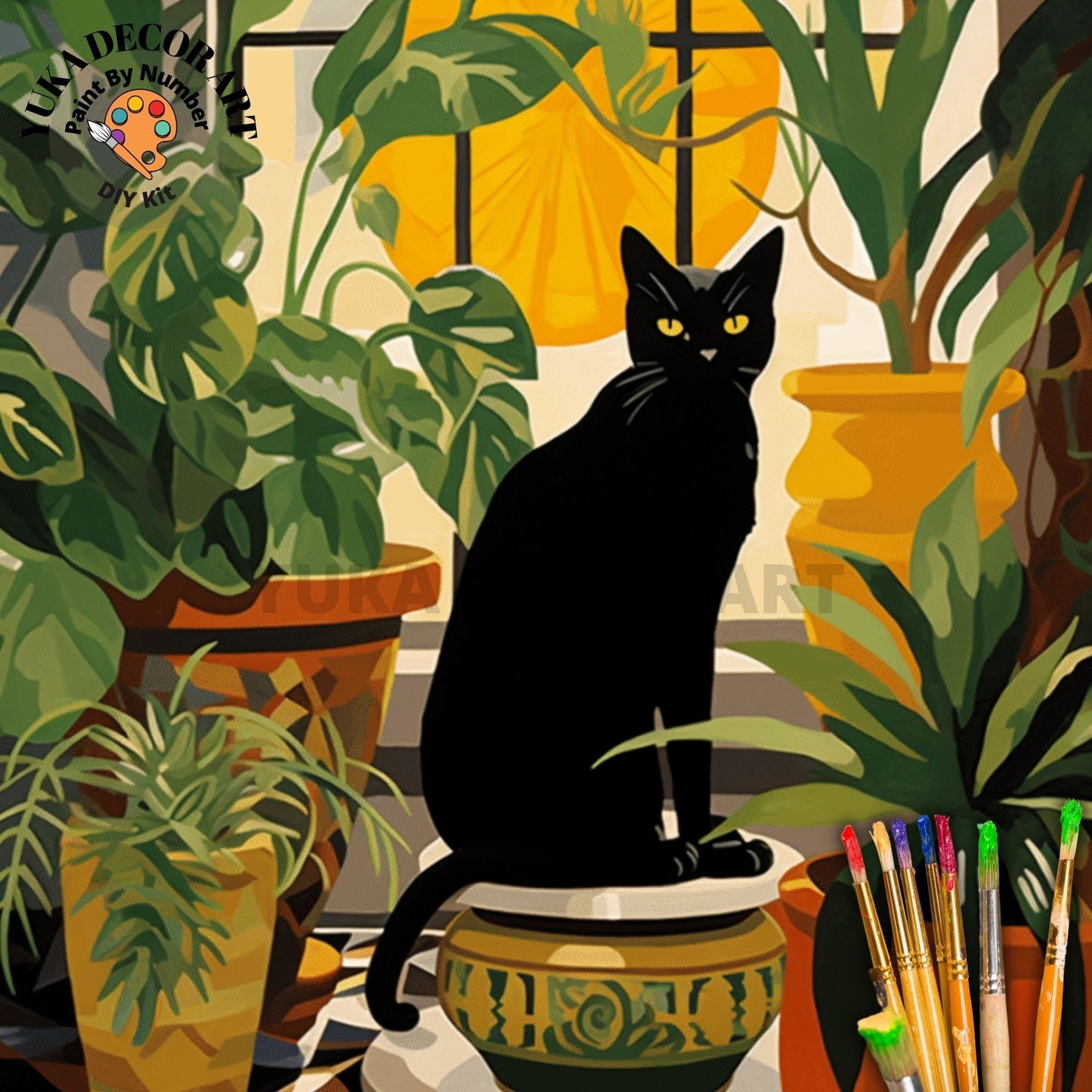 Boho Cat PAINT by NUMBERS DIY Kit Adult Indoor Plants Garden Whimsical Art Easy Beginner Painting Birthday Custom Gift For Girlfriend Mom