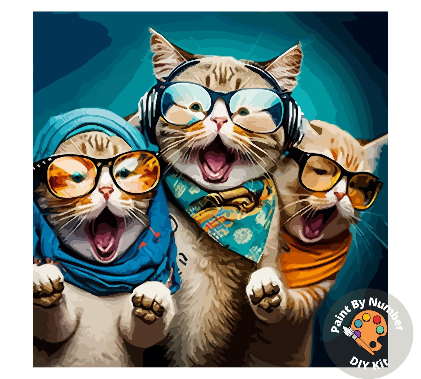 PAINT by NUMBER Kit Adult ,Minimalist Wall Art, Three Funny Cats  , Easy DIY Beginners Acrylic Painting Kit , Nursery Room Decor Gift