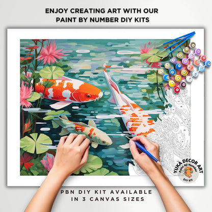 Koifish PAINT by NUMBER Kit Adult Asian Tropical Plants Fish Pond Minimalist Art Easy Beginner Oil Painting DIY Kit Gift For Girlfriend Mom