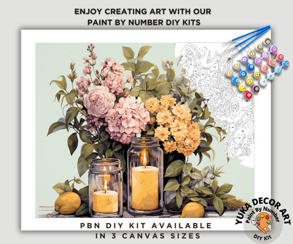 Garden Flowers PAINT by NUMBER Kit Adult, Floral Bouquet In Mason Jar Art , Beginner Acrylic Painting DIY Kit , Anniversary Gift Christmas