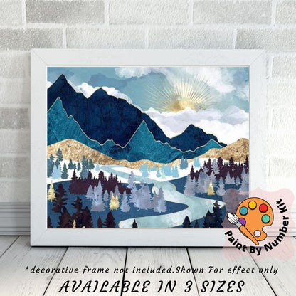 Blue Mountain Abstract PAINT by NUMBER Kit for Adults , Sunrise Scene ,Easy DIY Beginners Acrylic Paint Kit ,Living Bedroom Wall Art Decor