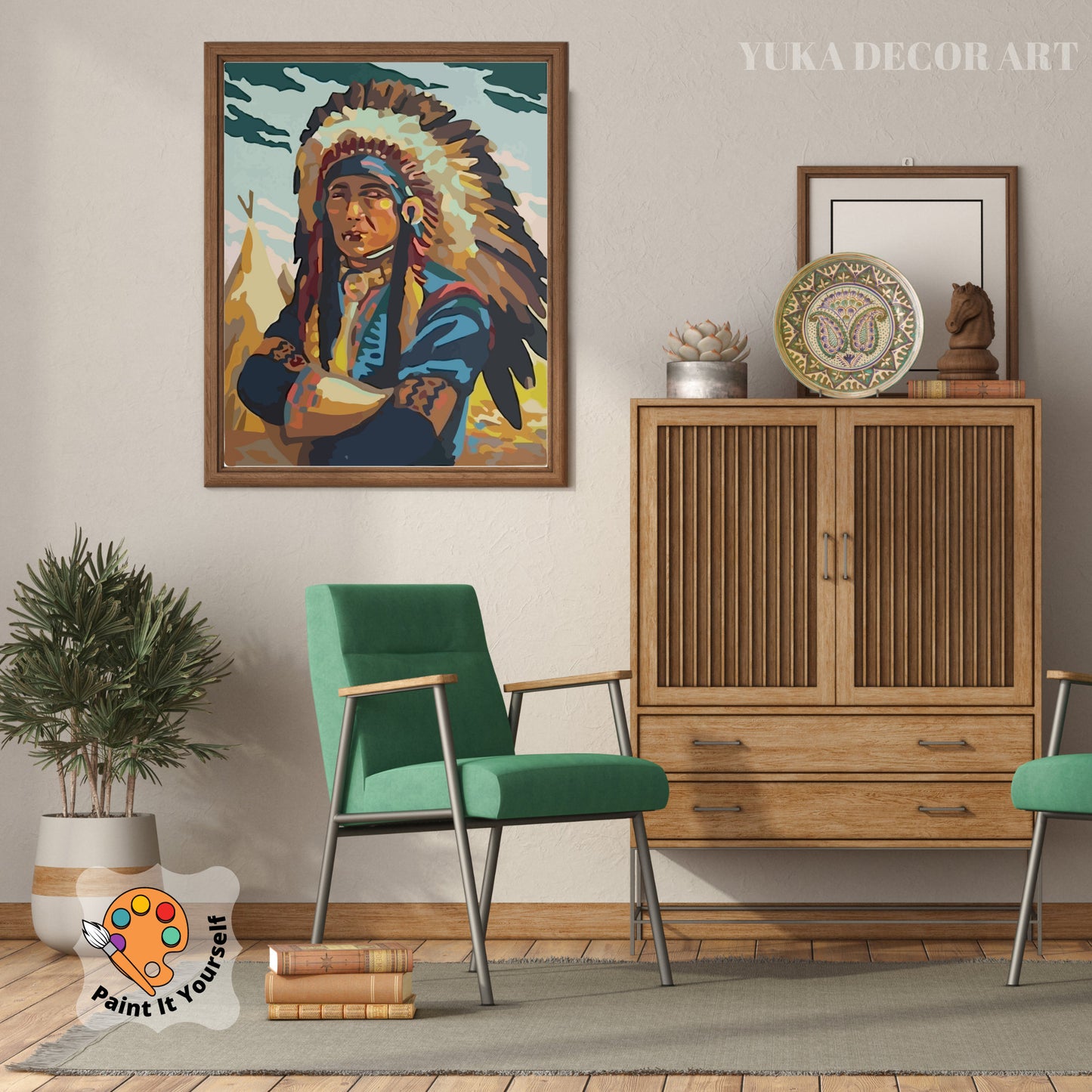 Vintage PAINT by NUMBER DIY Kit for Adult , Native American Vintage Style Art , Easy Acrylic Paint Kit,Vintage Wall Art Gift
