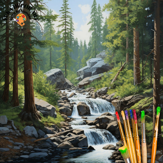 Landscape PAINT by NUMBER Kit Adult Mountain Stream River Vintage Style National Park Easy Beginner Acrylic Painting DIY Kit Home Decor Gift