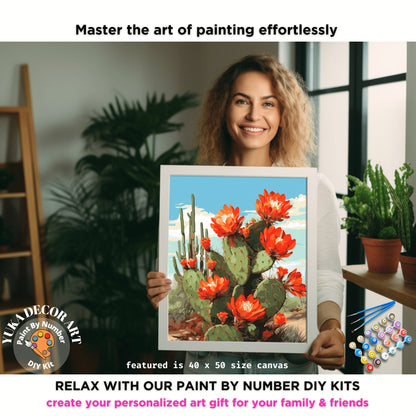 Desert Landscape PAINT by NUMBER Kit Adult Cactus Flowers Painting DIY by Numbers Craft Set Easy Beginners Birthday Gift For Mom Girlfriend