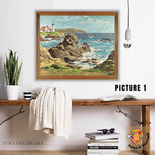 Lighthouse Vintage Style PAINT by NUMBERS Kit for Adult Sailing Boat Pier Easy Beginner Acrylic Painting Kit Home Decor Christmas Gift Dad
