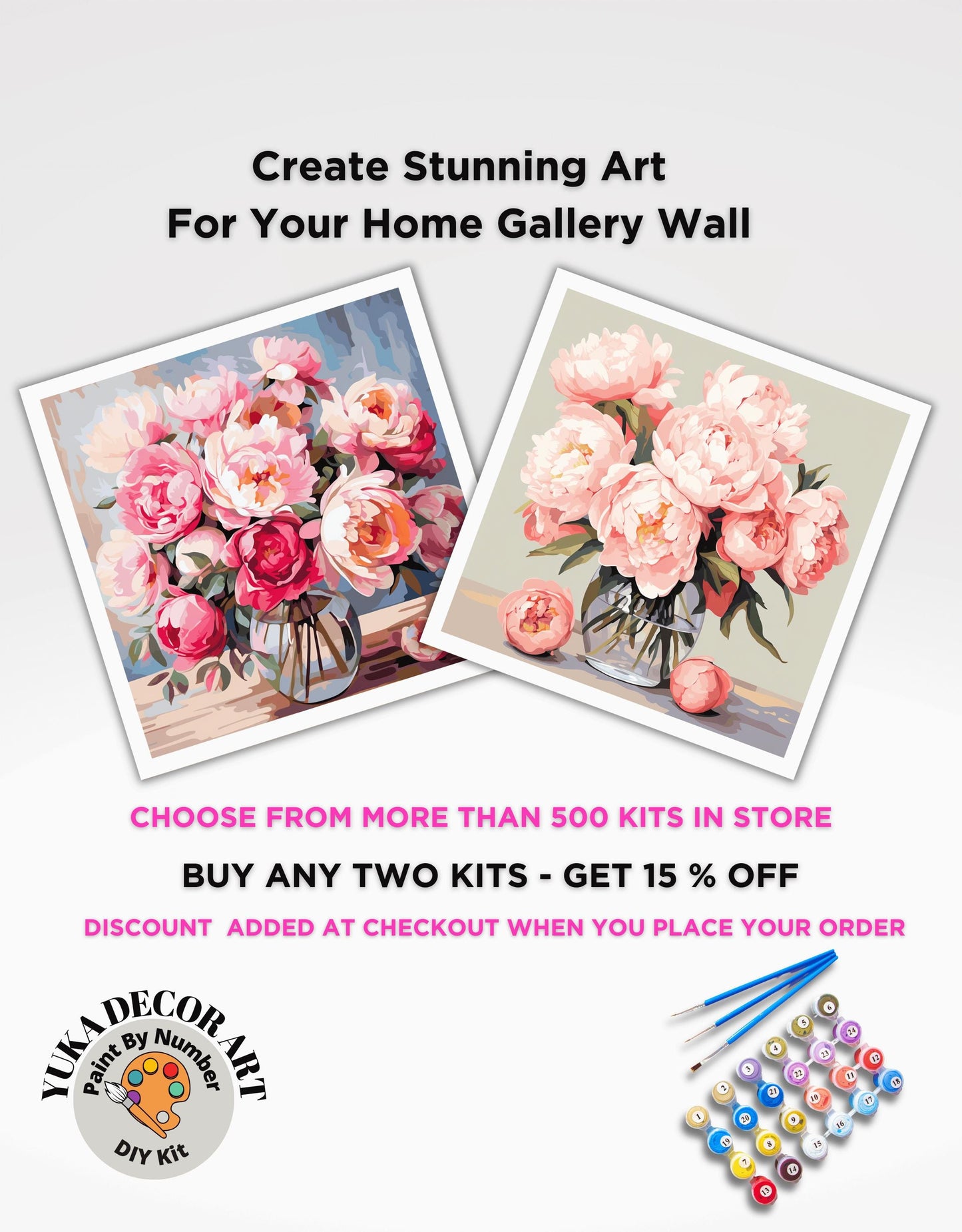 Peonies Flowers In Vase PAINT by NUMBER Kit Adults Still Life Vintage Style Painting Easy Beginners Diy Art Housewarming Gift Mom Sister