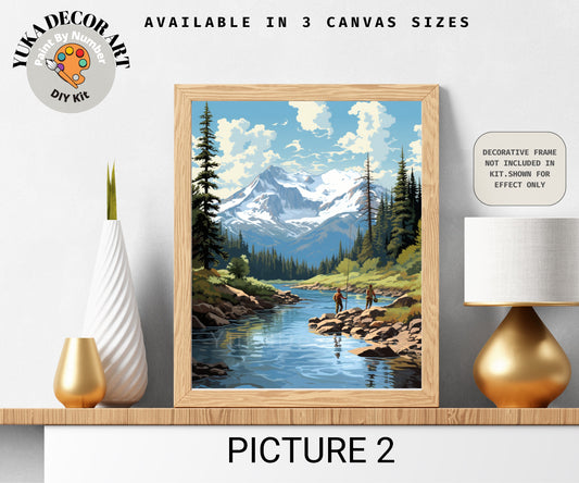 Snow Mountain PAINT by NUMBER Kit Adult Forest River Stream Vintage Style Art Easy Beginner Acrylic Painting DIY Kit Home Decor Gift For Mom