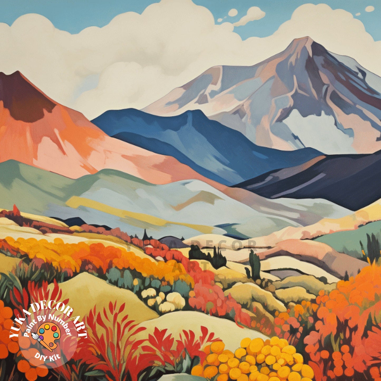 Poppies Valley PAINT by NUMBER Kit Adult Contemporary Abstract Mountain Art Bold Style Easy Beginner Oil Painting DIY Kit Bday Gift Mom Dad