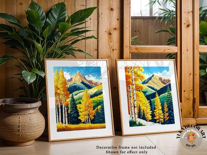 a couple of paintings sitting on top of a table