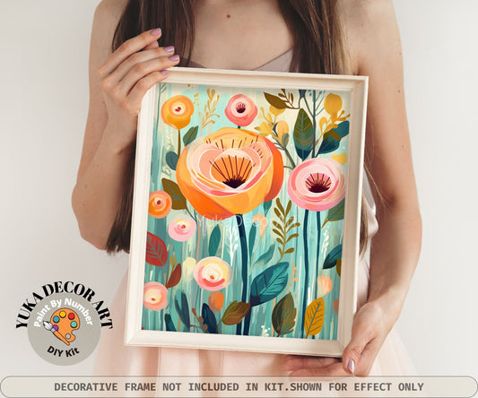 Garden PAINT by NUMBER Kit for Adults Spring Flowers Paint Kit Easy Beginners Acrylic Paint DIY Kit Wall Art Decor Mom Gift