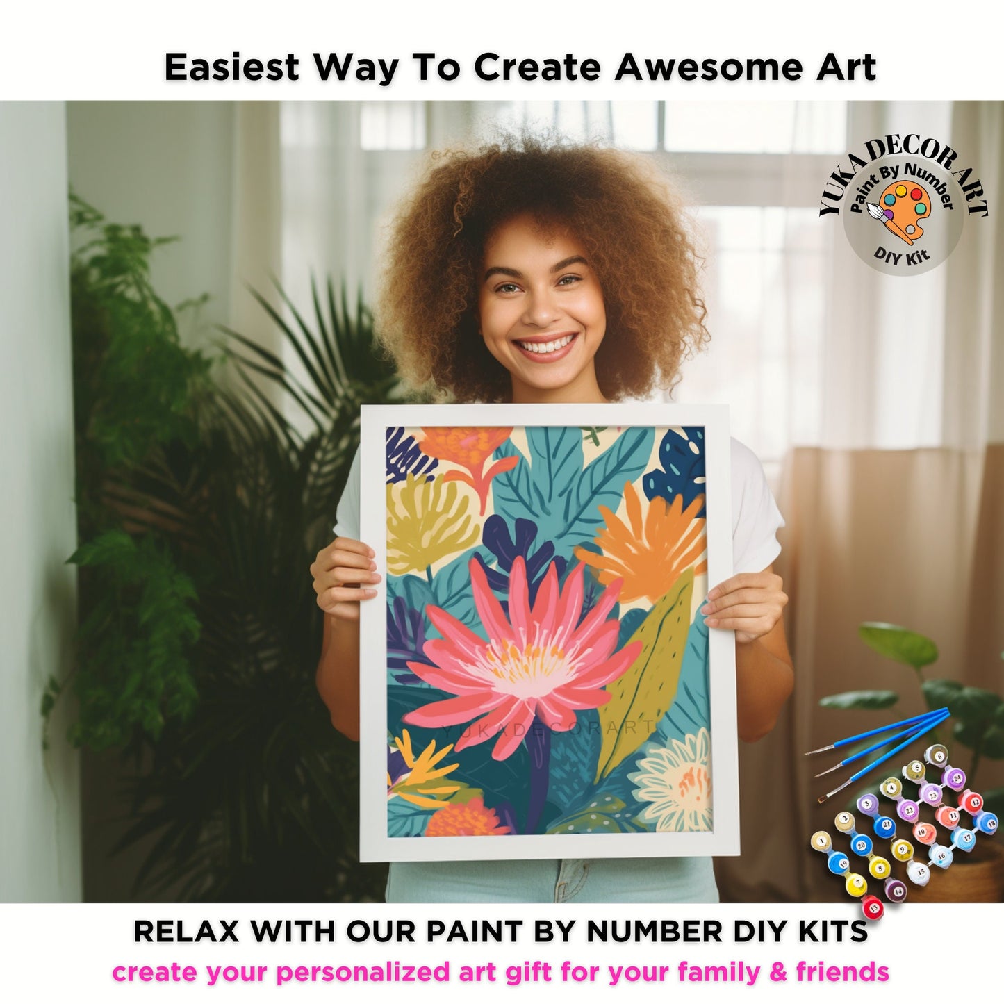 Flowers Boho PAINT by NUMBER Kit for Adults Modern  Whimsical Art Easy Beginner Acrylic Paint DIY Kit  Wall Art Bday Gift for Mom Girlfriend