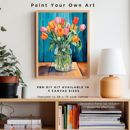 Pink Tulips PAINT by NUMBERS Kit for Adults Vase Of Flowers Still Life DIY Painting Easy Hobby Wall Art Mom Grandma Gift