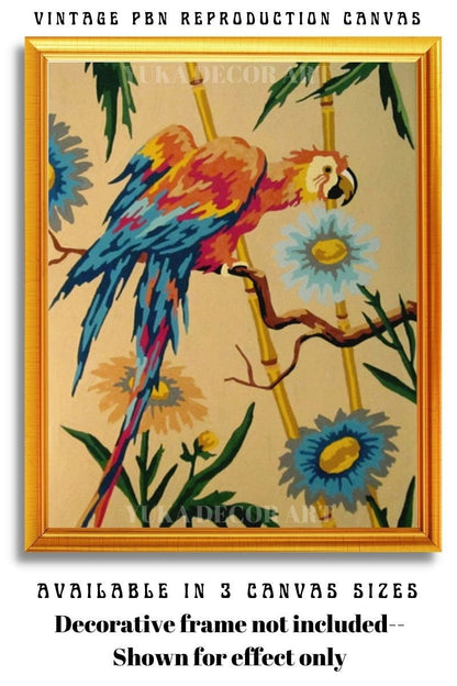 1960's Style Red Parrots Vintage PAINT by NUMBER Kit Adult , DIY Paint Kit  Set of 2 Birds  , Easy Beginner Acrylic Painting,Vintage Art