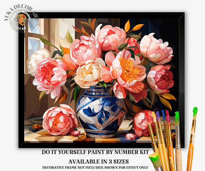 Floral PAINT by NUMBERS Kit Adults Flower Vase Bouquet DIY Painting Easy Beginners Canvas Kit Wall Art Christmas Birthday Gift Girlfriend