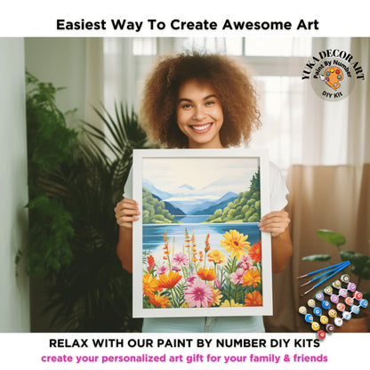 Wildflowers PAINT by NUMBER Kit Adult Mountain Landscape Modern Art Easy Beginner Acrylic Painting DIY Canvas Craft Kits Gift Idea For Mom
