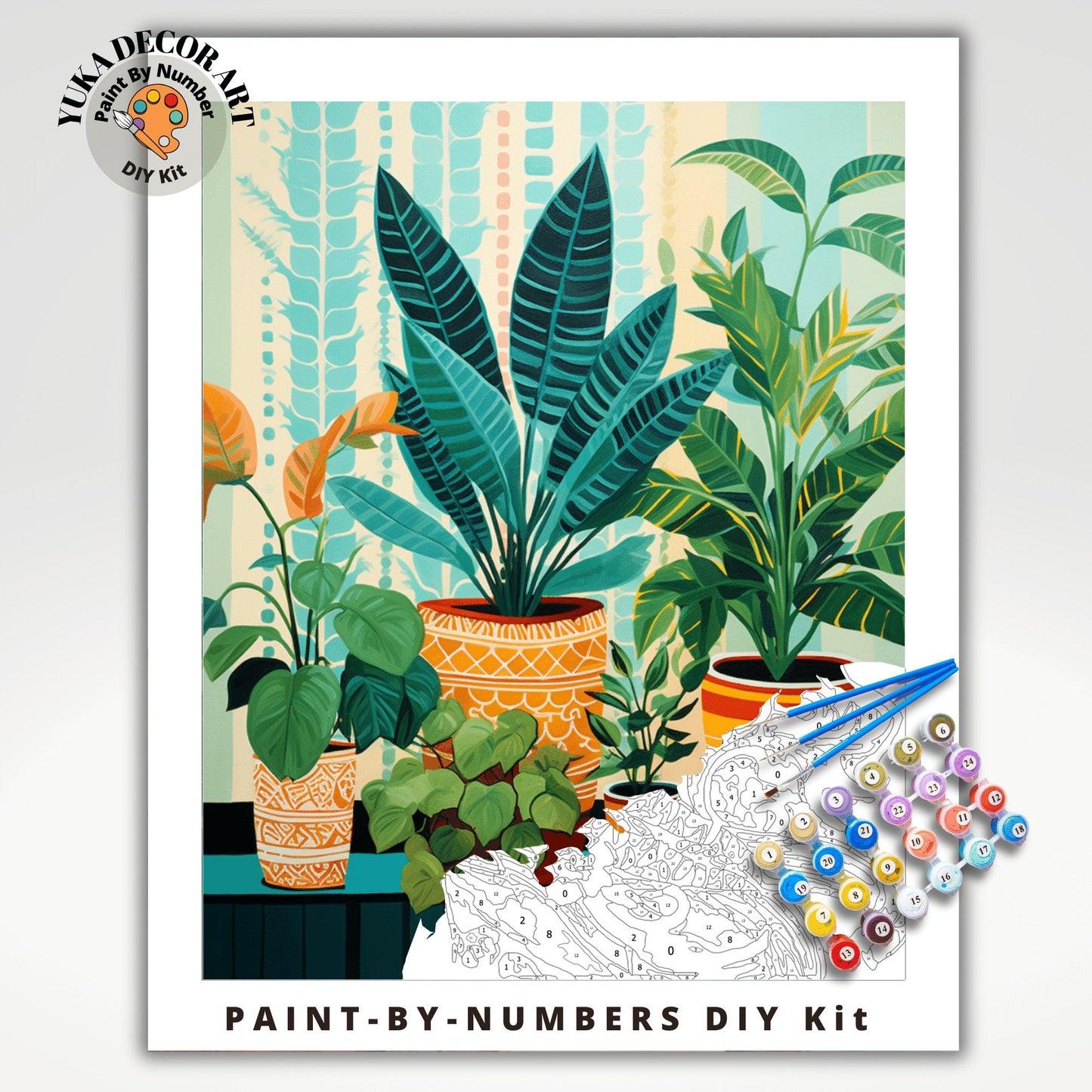 Plants PAINT by NUMBERS Kit Adult Boho Rustic Style Decor Minimalist Wall Art Easy Beginner DIY Painting Kit Gift Mom Dad