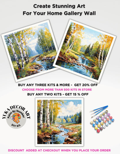 Fall Landscape PAINT by NUMBER Kit for Adult Forest River Canvas Art Easy Beginner Acrylic Painting DIY Kits | Custom  Gift For Girlfriend